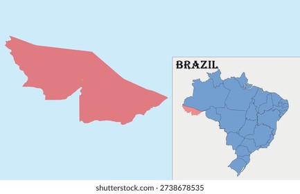 Acre State Map Illustration, Brazil. Acre Brazil Map Vector with Administrative Boundaries. Ideal for educational materials, infographics, presentations, geographic analysis, digital atlases, and commercial or editorial projects related to South America.