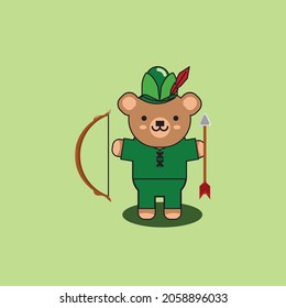 Acrher Bear Using Robin Hood Custome Mini Flat Design