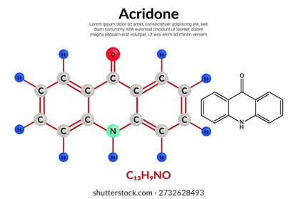 Acridone, organic compound, molecular structure formula, suitable for education or chemistry science content. Vector illustration