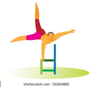 acrobat balancing on chair