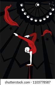 Acrobat girl  in circus  doing handstand