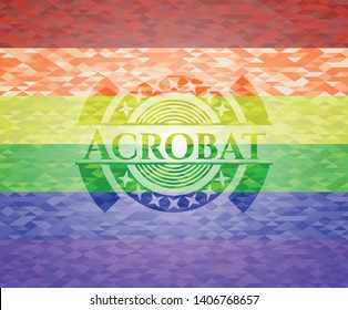 Acrobat on mosaic background with the colors of the LGBT flag