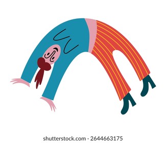 Acrobat Execução de uma ilustração de vetor isolado com backbend. A figura é retratada em cores vibrantes com curvas dinâmicas e elementos de design divertidos