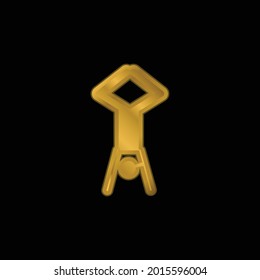 Acrobat Posture Silhouette With Head Down And Legs Up gold plated metalic icon or logo vector