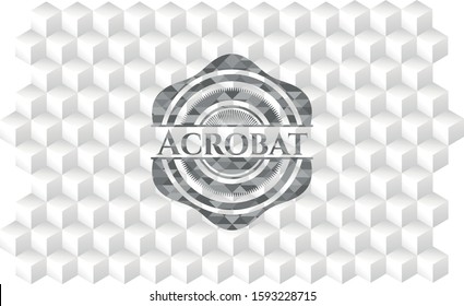 Acrobat realistic grey emblem with cube white background