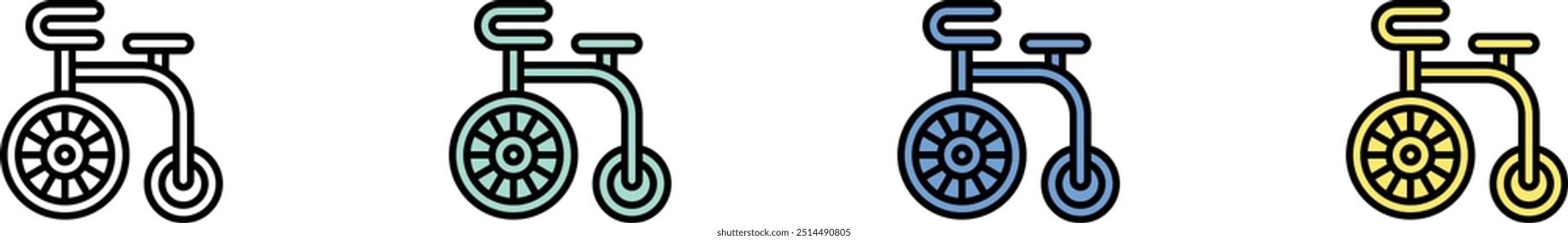 acrobatic bike icon. Outline, Green, Blue and Yellow Style Design Isolated On White Background