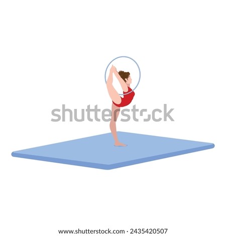 Acrobatic female with ring icon cartoon vector. Athlete on mat. Training indoor center
