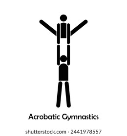 Acrobatic Gymnastics flat black icon vector isolated on white background. Olympic Sports. 