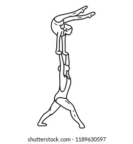 Acrobatic Gymnastics. Vector flat outline icon illustration isolated on white background.