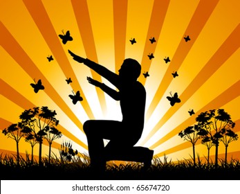 acrobatic man silhouette on field