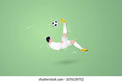 acrobatic shooting ball football player. soccer paper cut design style.