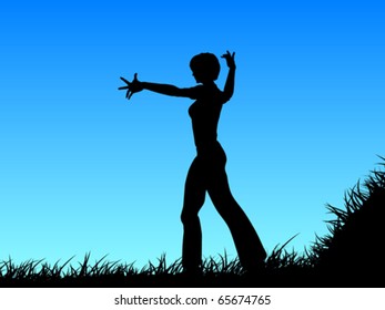 acrobatic silhouette on field