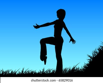 acrobatic silhouette on field