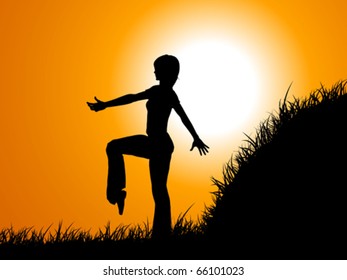 acrobatic silhouette on field