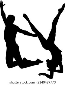 acrobatic stunt. Gymnasts acrobats vector black silhouette. Gymnasts acrobats vector	