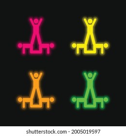 Acrobatics Acrobats Group Silhouette Four Color Glowing Neon Vector Icon