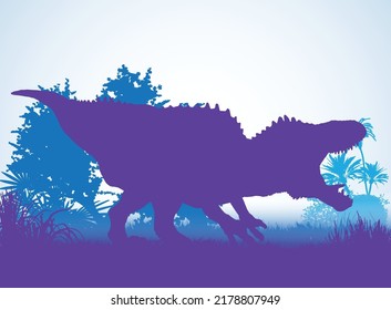 Acrocanthosaurus , Dinosaurs silhouettes in prehistoric environment overlapping layers  decorative background banner abstract vector illustration