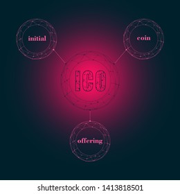 Acronym ICO - Initial Coin Offering. Business conceptual image. Connected lines with dots.