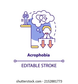 Acrophobia concept icon. Intense fear of height. Most common phobia abstract idea thin line illustration. Isolated outline drawing. Editable stroke. Arial, Myriad Pro-Bold fonts used