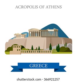 Acropolis of Athens ancient monument in Greece. Flat cartoon style historic sight showplace attraction web site vector illustration. World countries cities vacation travel sightseeing collection.