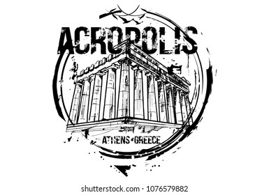 Acropolis. Athens, Greece city design. Hand drawn illustration.