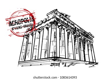 Acropolis Athens Greece City Design Hand Stock Vector (Royalty Free ...