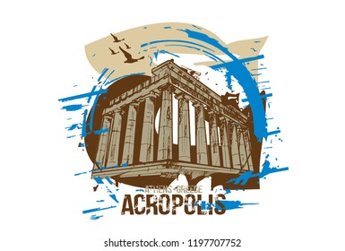 Acropolis. Athens, Greece city design. Hand drawn illustration.