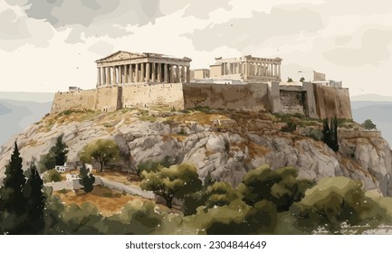 Die Akropolis Athen Griechenland Aquarell Malerei abstrakten Hintergrund. 