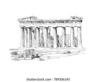 Acropolis of Athens. The Parthenon. Athens. Greece. Europe. Hand drawn sketch. Vector illustration.