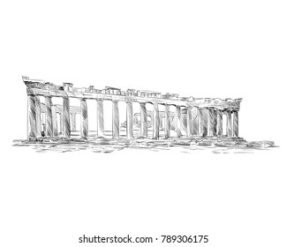 Acropolis of Athens. The Parthenon. Athens. Greece. Europe. Hand drawn sketch. Vector illustration.