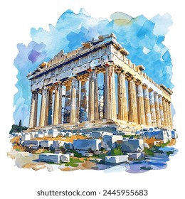 Akropolis von Athen Vektorillustration im Aquarellstil