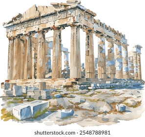 Acrópole de Atenas aquarela ilustração