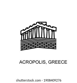 Acropolis, greece limestone hill,  athens landmark icon in vector. Logotype