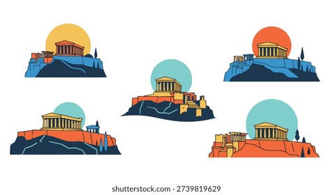 Acropolis Line art creative smooth color vector