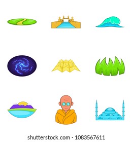 Across the country icons set. Cartoon set of 9 across the country vector icons for web isolated on white background