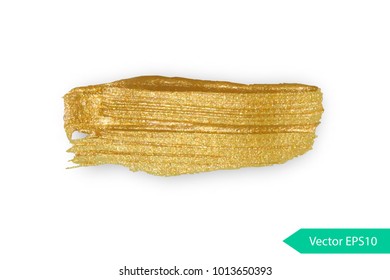 Acryl paint texture stain dub. Gold acrylic brush stroke. Abstract background design vector illustration. Isolated grunge shape golden oil splash. Color paintbrush banner.