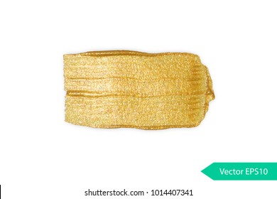 Acryl paint texture stain dub. Gold acrylic brush stroke. Abstract background design vector illustration. Isolated grunge shape golden oil splash. Color paintbrush banner.