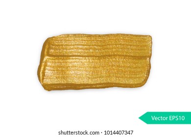 Acryl paint texture stain dub. Gold acrylic brush stroke. Abstract background design vector illustration. Isolated grunge shape golden oil splash. Color paintbrush banner.