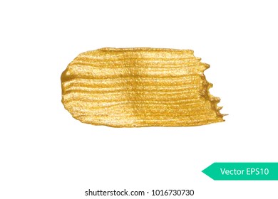 Acryl paint texture stain dub. Gold acrylic brush stroke. Abstract background design vector illustration. Isolated grunge shape golden oil splash. Color paintbrush banner.