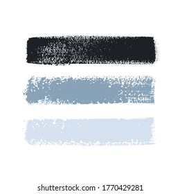 Acrylic art blue shades brush paint texture stripes set isolated on white background. Watercolor stroke set. Vector.