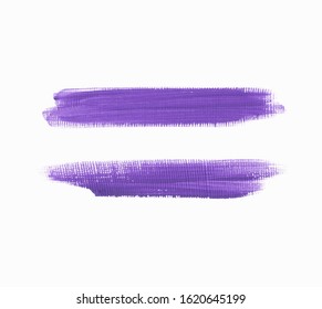 Acrylic art brush paint texture stripes set isolated vector background. Purple underline stroke set.