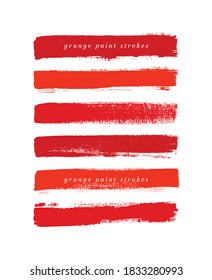 Acrylic art brush paint texture stripes set isolated vector background. Bright red underline stroke set.