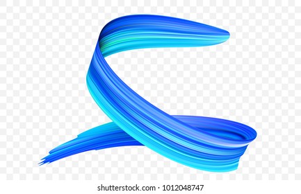 Acrylic blue paint brush stroke. Vector bright spiral gradient 3d paint brush with vibrant texture on transparent background. Creative concept of digital painted color stroke