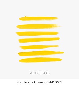 Acrylic brush painted textured stripes set isolated vector background. Watercolor stroke set.