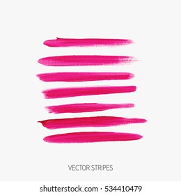 Acrylic brush painted textured stripes set isolated vector background. Watercolor stroke set.