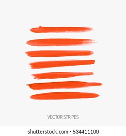 Acrylic brush painted textured stripes set isolated vector background. Watercolor stroke set.