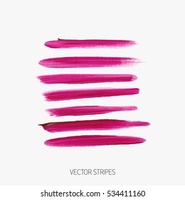 Acrylic brush painted textured stripes set isolated vector background. Watercolor stroke set.