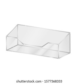 Acrylic Business Card Holder Clear Plastic Stand Organizer Office Display Isometric Realistic 3d Design Vector Illustration