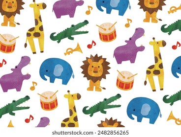 acrylic color animals and musical instrument pattern