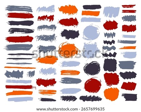Acrylic dirt brush stroke vector set. Hand drawn inkblot streak traced shapes. Splodge stain textured sticker backdrop group. Daub oil stains design.